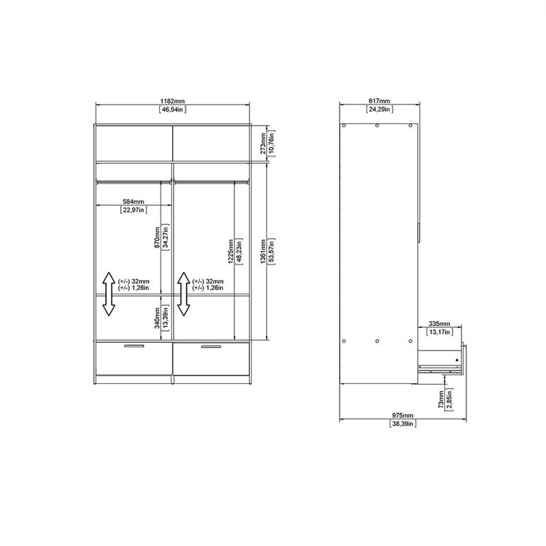 Line Wardrobe - 2 Door - 2 Drawer - Sliding - Oak
