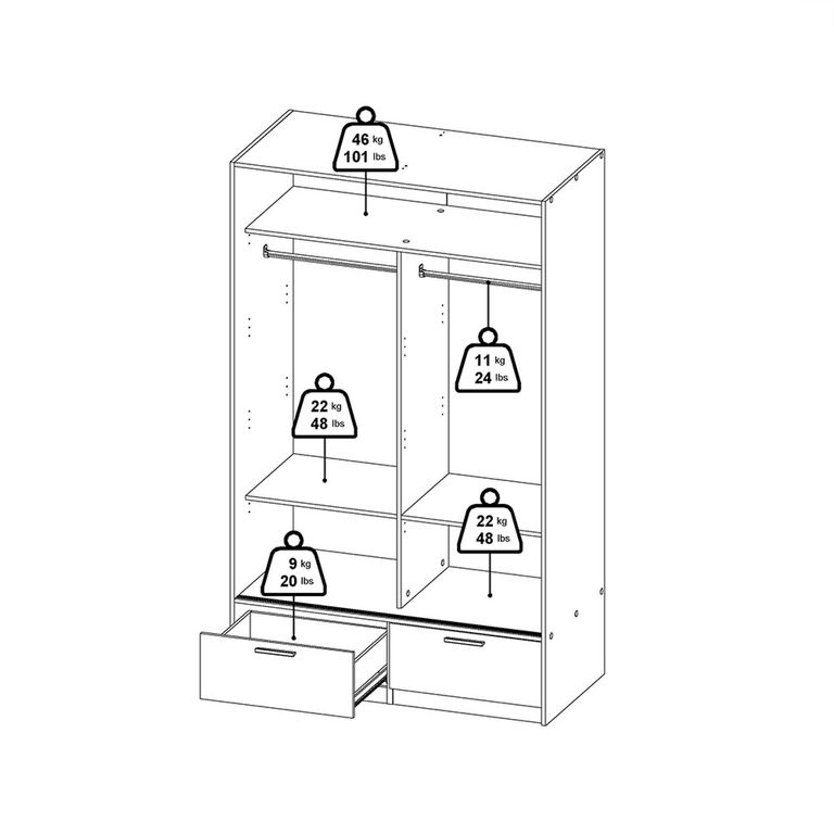 Line Wardrobe - 2 Door - 2 Drawer - Sliding - Oak