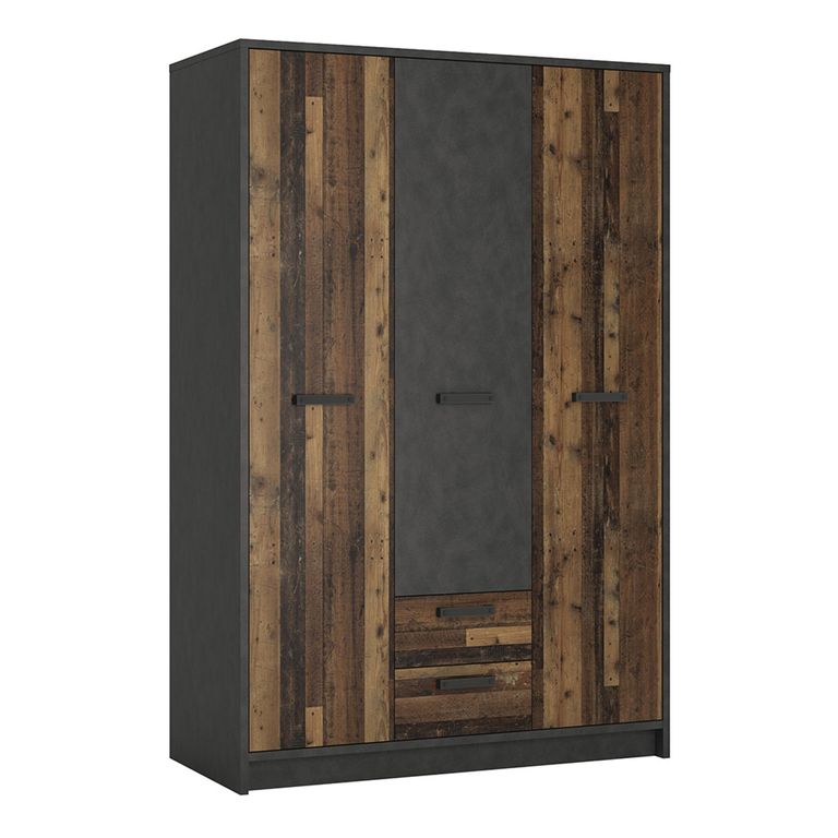 Brooklyn Wardrobe - 3 Door - 2 Drawer - Rustic