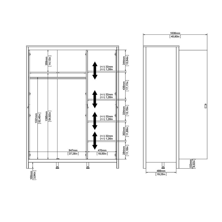 Barcelona Wardrobe - 3 Door - Black