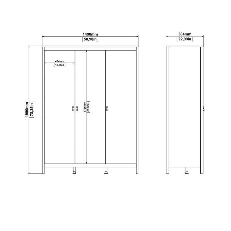 Barcelona Wardrobe - 3 Door - White