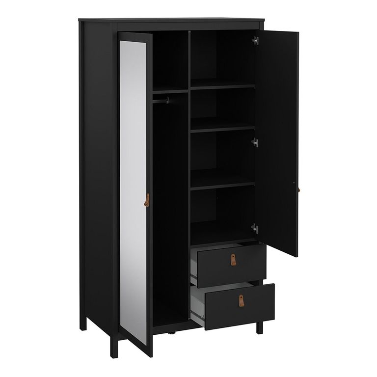 Barcelona Wardrobe - 2 Door - 2 Drawer - Combi - Black