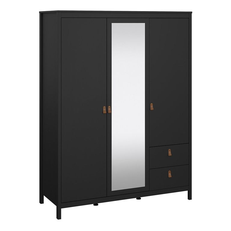 Barcelona Wardrobe - 3 Door - 2 Drawer - Combi - Black