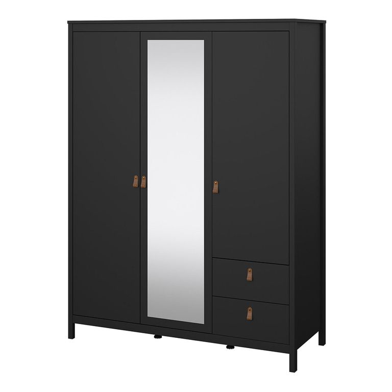 Barcelona Wardrobe - 3 Door - 2 Drawer - Combi - Black