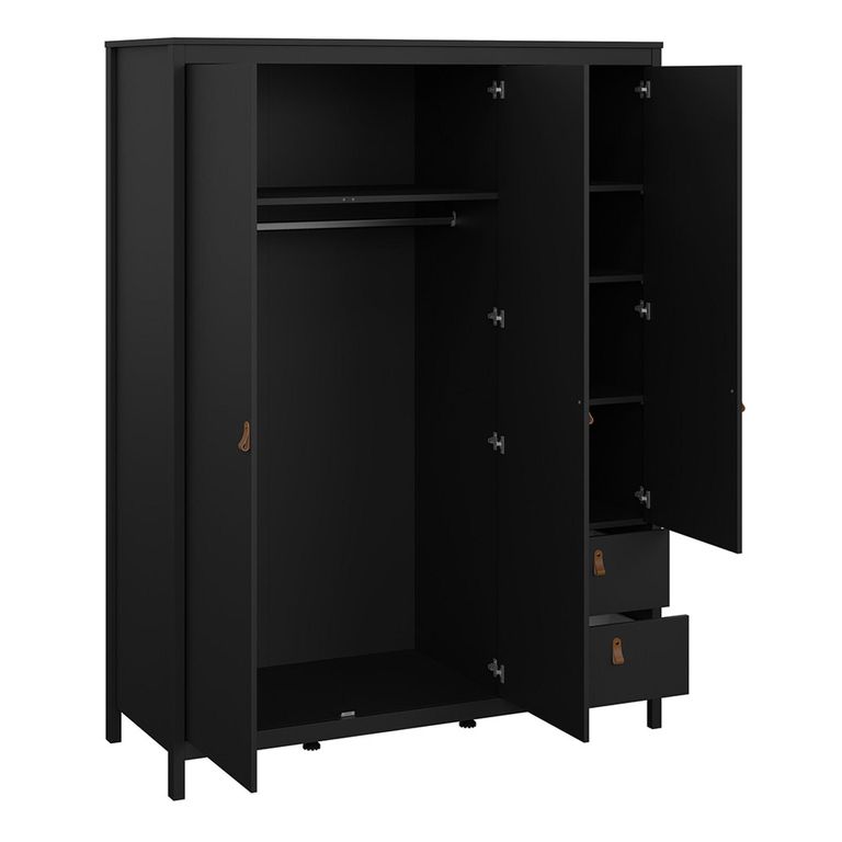 Barcelona Wardrobe - 3 Door - 2 Drawer - Combi - Black