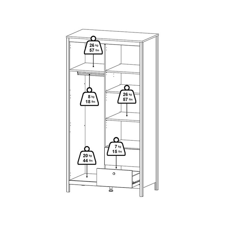 Madrid Wardrobe - 2 Door - 2 Drawer - Combi - Black