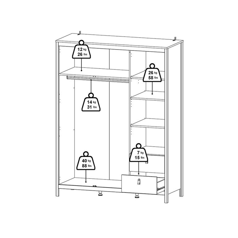 Madrid Wardrobe - 3 Door - 2 Drawer - Combi - Black