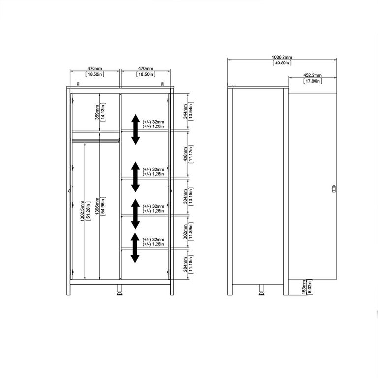 Madrid Wardrobe - 2 Door - Black
