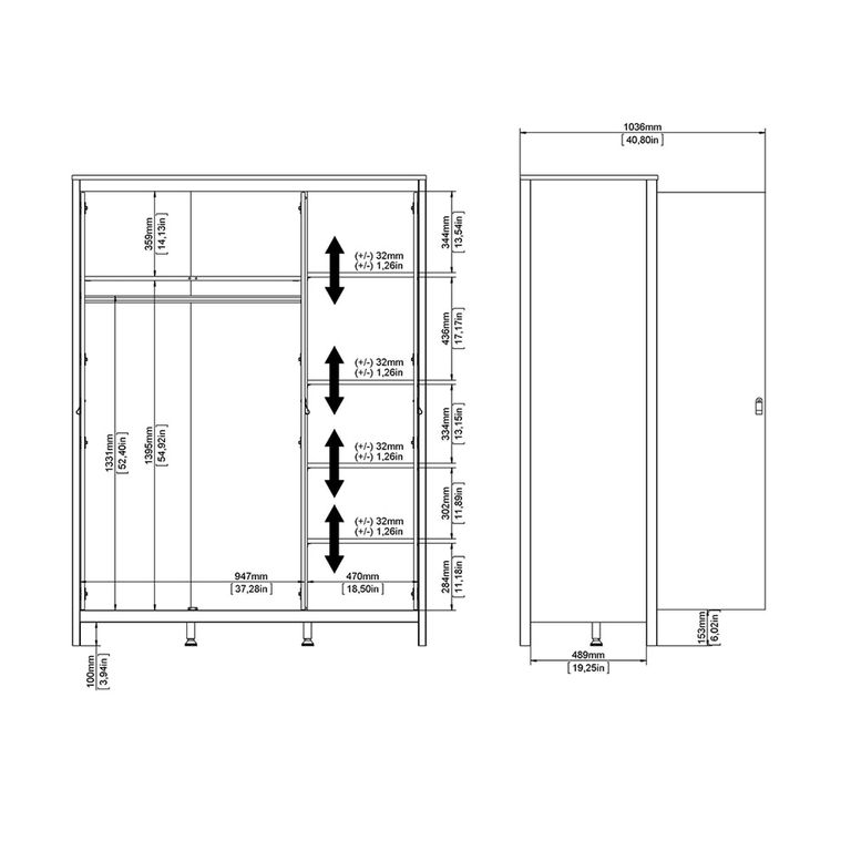 Madrid Wardrobe - 3 Door - White