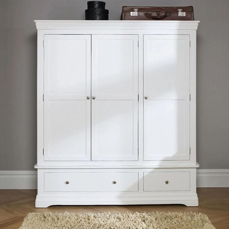 Paisley Wardrobe - 3 Door - 2 Drawer - White Painted