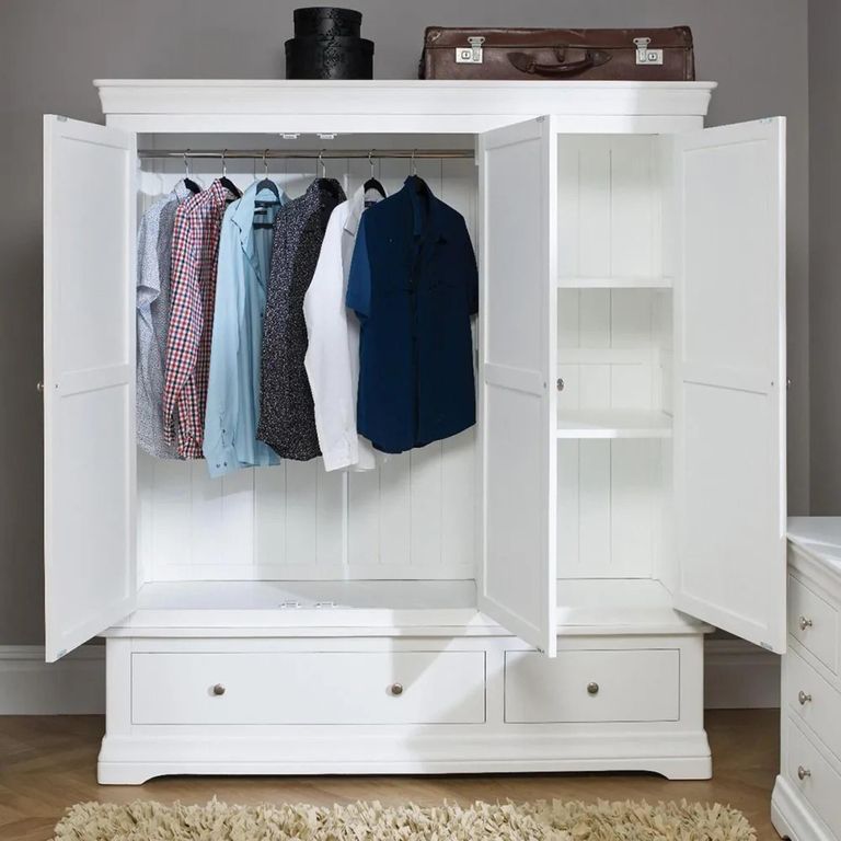 Paisley Wardrobe - 3 Door - 2 Drawer - White Painted
