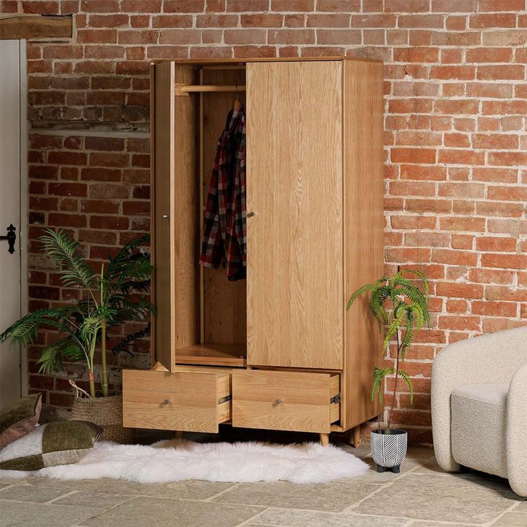 Jenson Oak Double Wardrobe - 2 Door - 2 Drawer