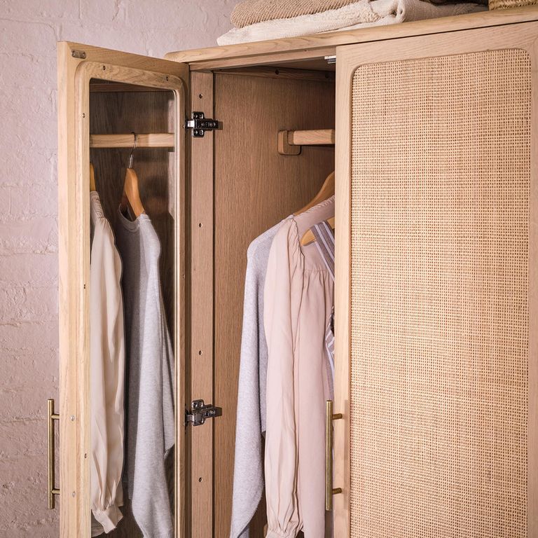 Casera Wardrobe - 2 Door 1 Drawer - Natural Rattan and American Oak