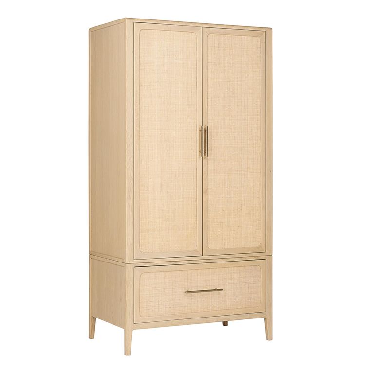 Casera Wardrobe - 2 Door 1 Drawer - Natural Rattan and American Oak