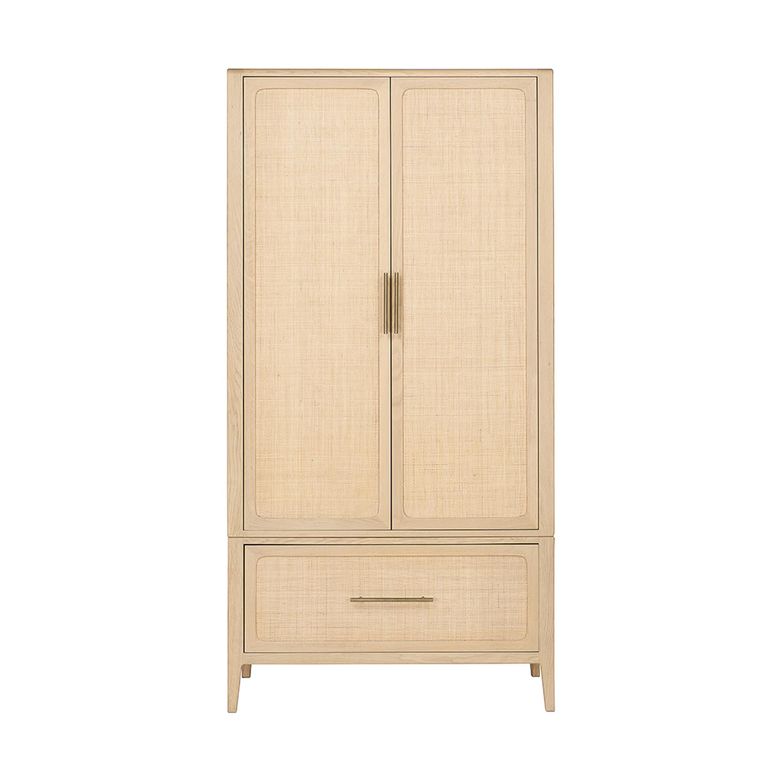 Casera Wardrobe - 2 Door 1 Drawer - Natural Rattan and American Oak
