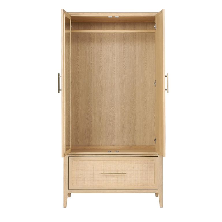 Casera Wardrobe - 2 Door 1 Drawer - Natural Rattan and American Oak