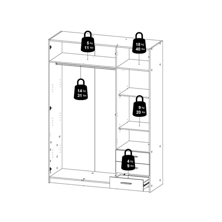 Sprint Wardrobe - 3 Door - 3 Drawer - White