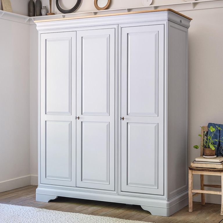 Chantilly Wardrobe - 3 Door - 3 Drawer - Grey Painted - Wood