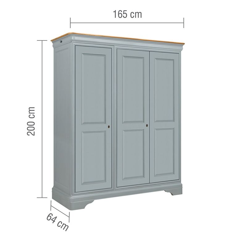 Chantilly Wardrobe - 3 Door - 3 Drawer - Grey Painted - Wood