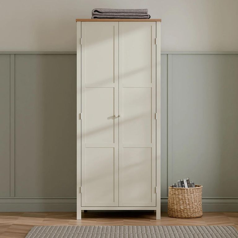 Coxmoor Wardrobe - 2 Door - Ivory Painted - Oak Top