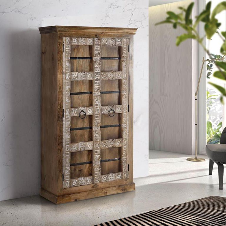 Aibonito Wardrobe - 2 Door - Hand Carved - Mango Wood