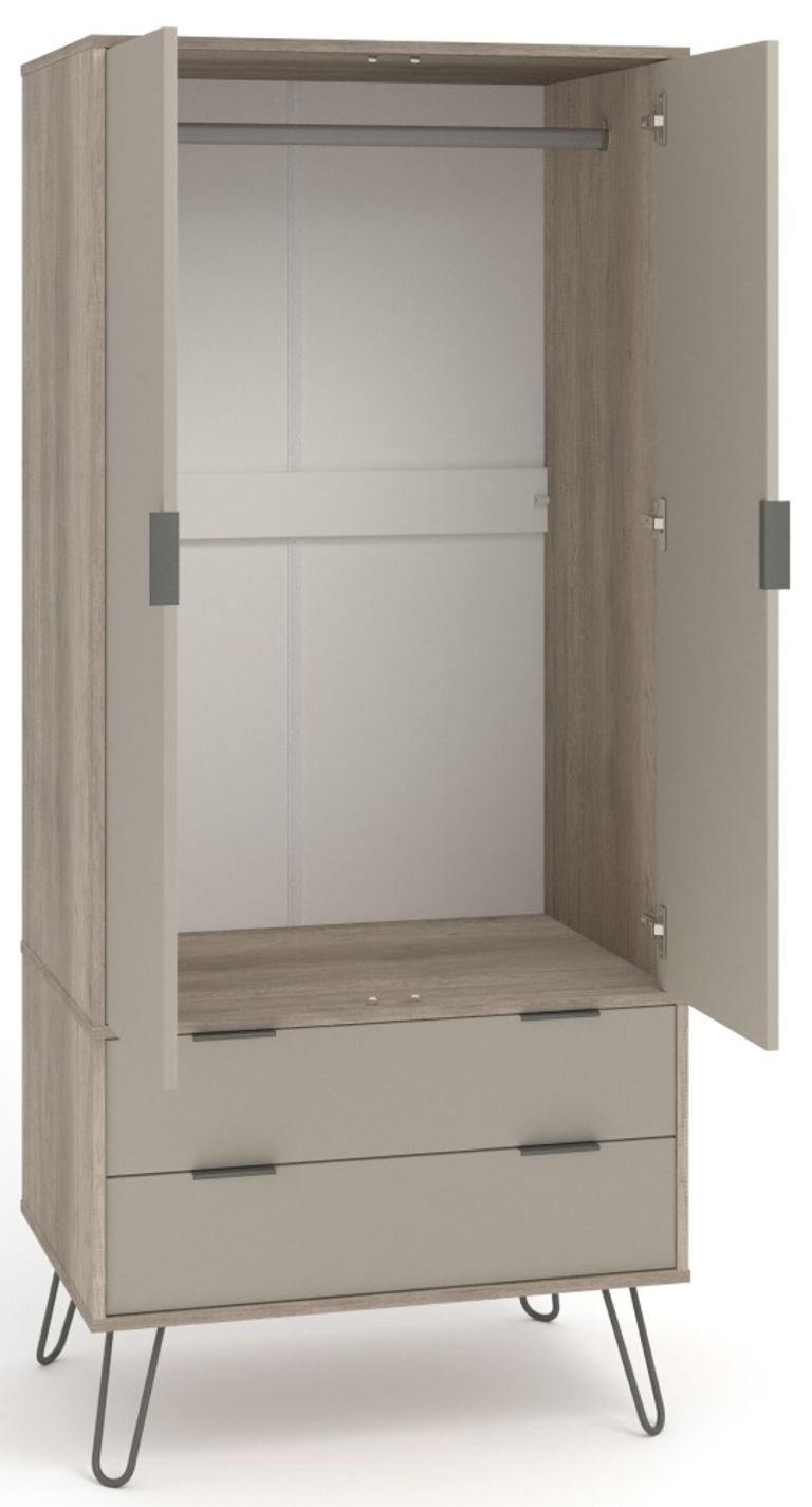 Augusta Driftwood 2 Door 2 Drawer Wardrobe with Hairpin Legs