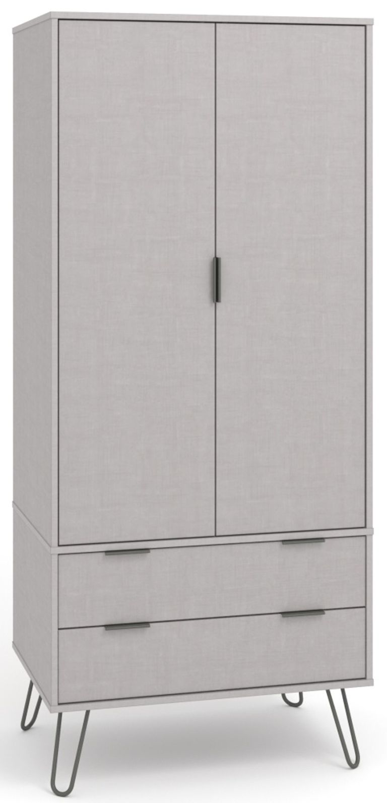 Augusta Grey 2 Door 2 Drawer Wardrobe with Hairpin Legs