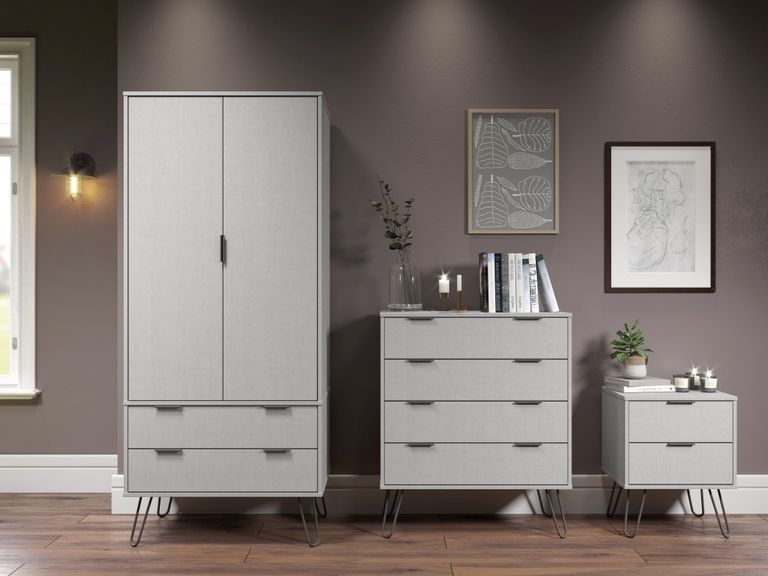 Augusta Grey 2 Door 2 Drawer Wardrobe with Hairpin Legs
