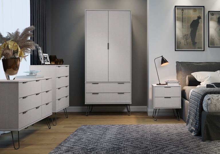 Augusta Grey 2 Door 2 Drawer Wardrobe with Hairpin Legs