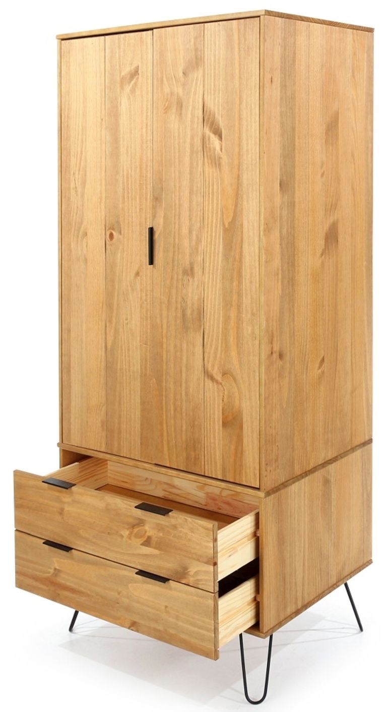 Augusta Pine 2 Door 2 Drawer Wardrobe with Hairpin Legs