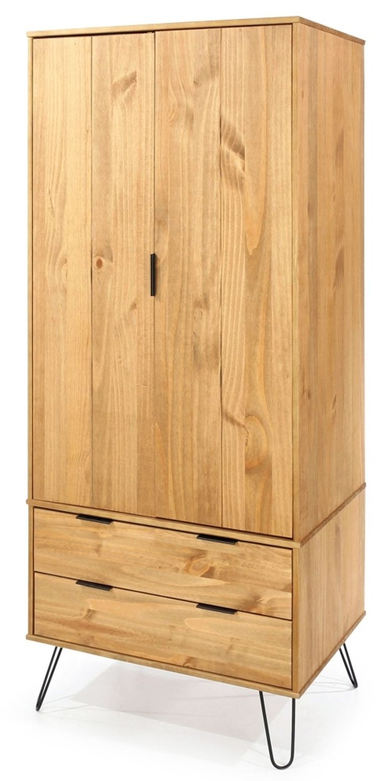 Augusta Pine 2 Door 2 Drawer Wardrobe with Hairpin Legs