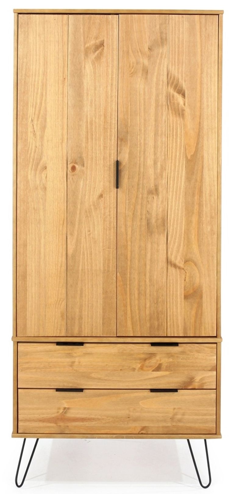 Augusta Pine 2 Door 2 Drawer Wardrobe with Hairpin Legs
