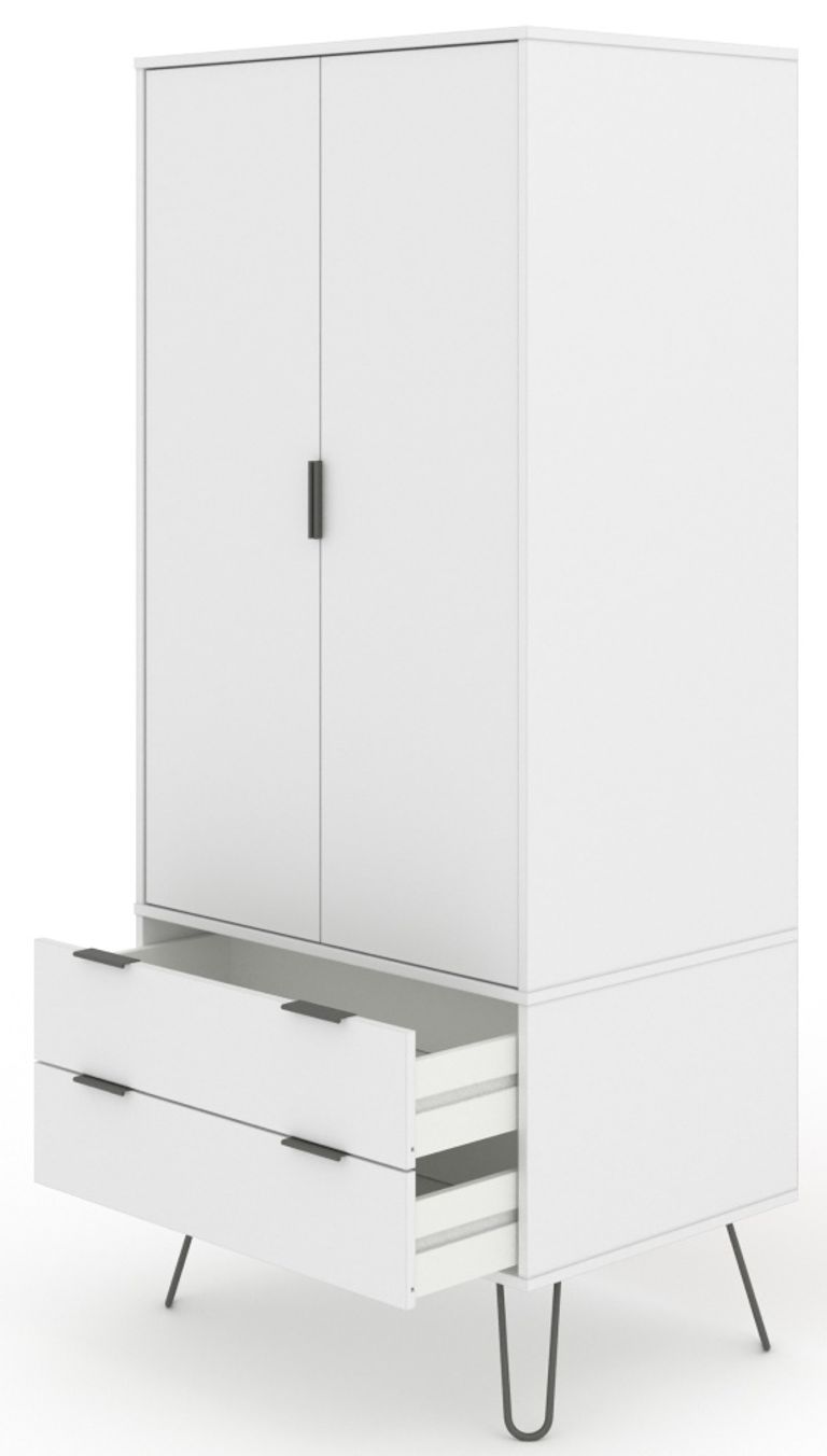 Augusta Wardrobe - 2 Door - 2 Drawer - White - Hairpin Legs