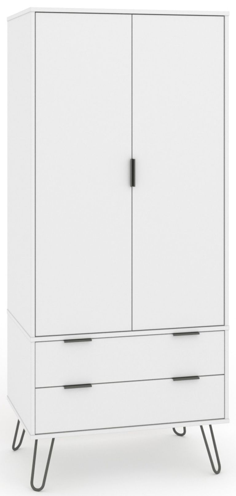 Augusta Wardrobe - 2 Door - 2 Drawer - White - Hairpin Legs