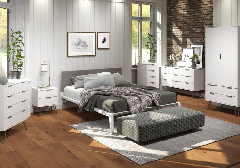 Augusta Wardrobe - 2 Door - 2 Drawer - White - Hairpin Legs