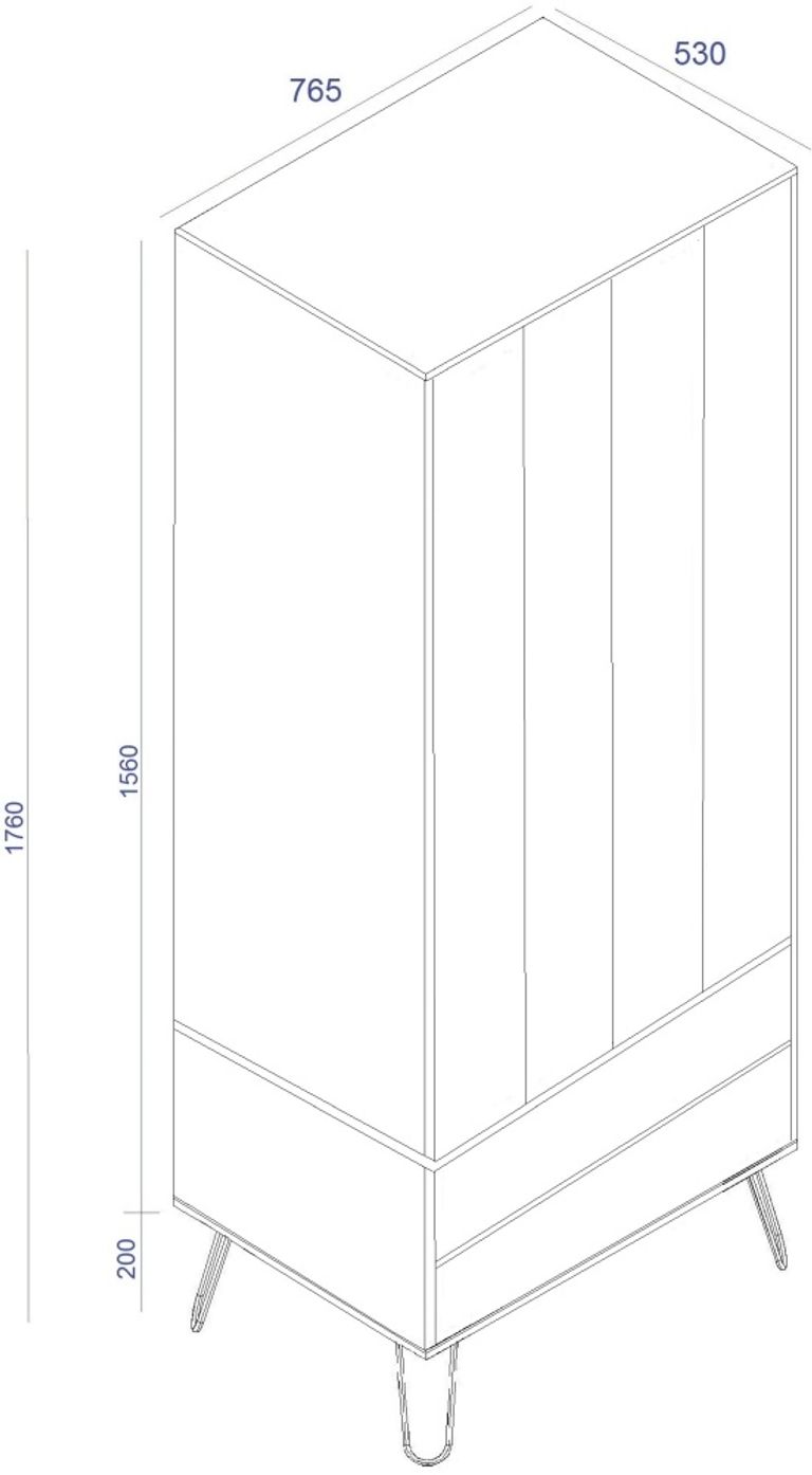 Augusta Wardrobe - 2 Door - 2 Drawer - White - Hairpin Legs