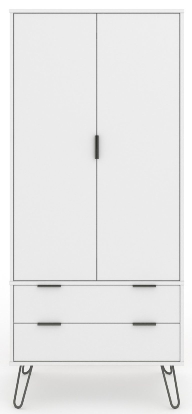 Augusta Wardrobe - 2 Door - 2 Drawer - White - Hairpin Legs