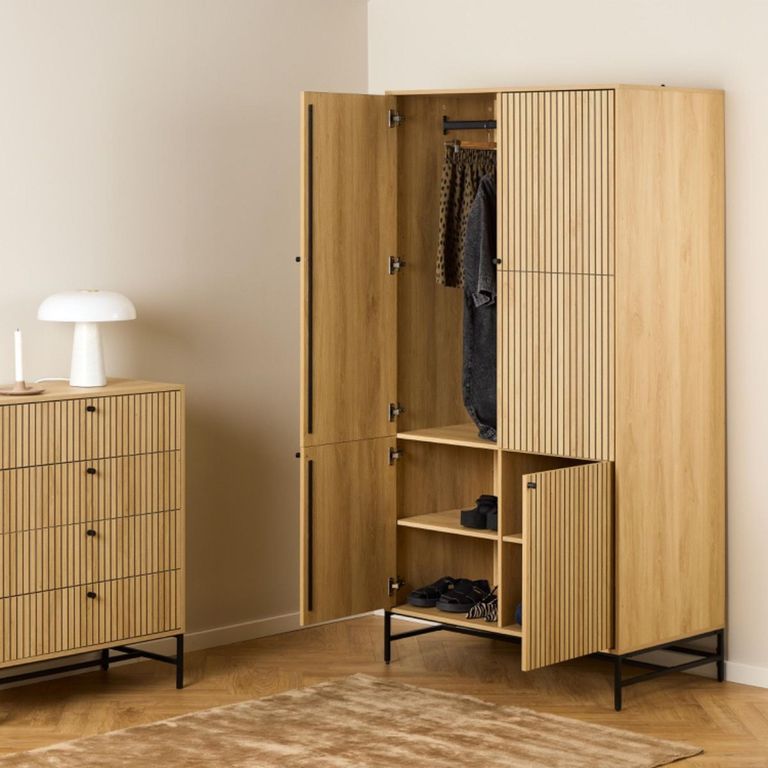 Albany Oak Ribbed 4 Door Wardrobe