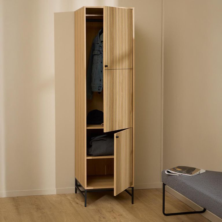Albany Wardrobe - 2 Door - Narrow - Ribbed Oak