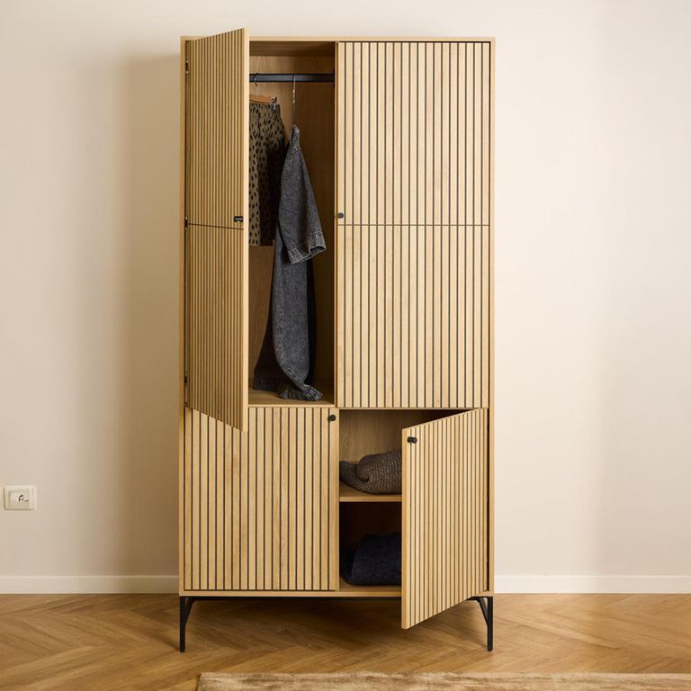 Albany Wardrobe - 4 Door - Ribbed Oak