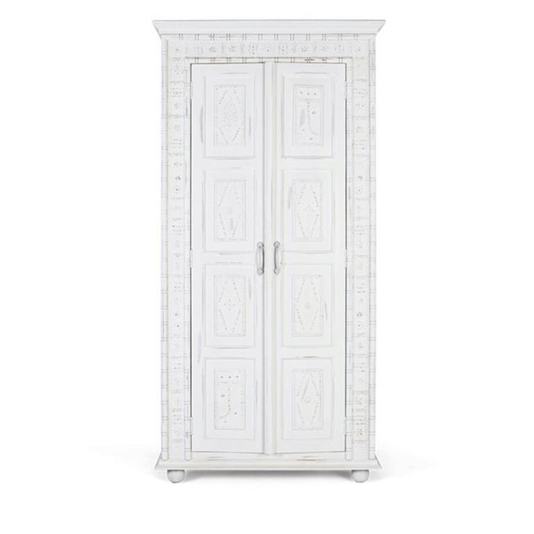 Averie Wardrobe - 2 Door - Distressed White - Mango Wood