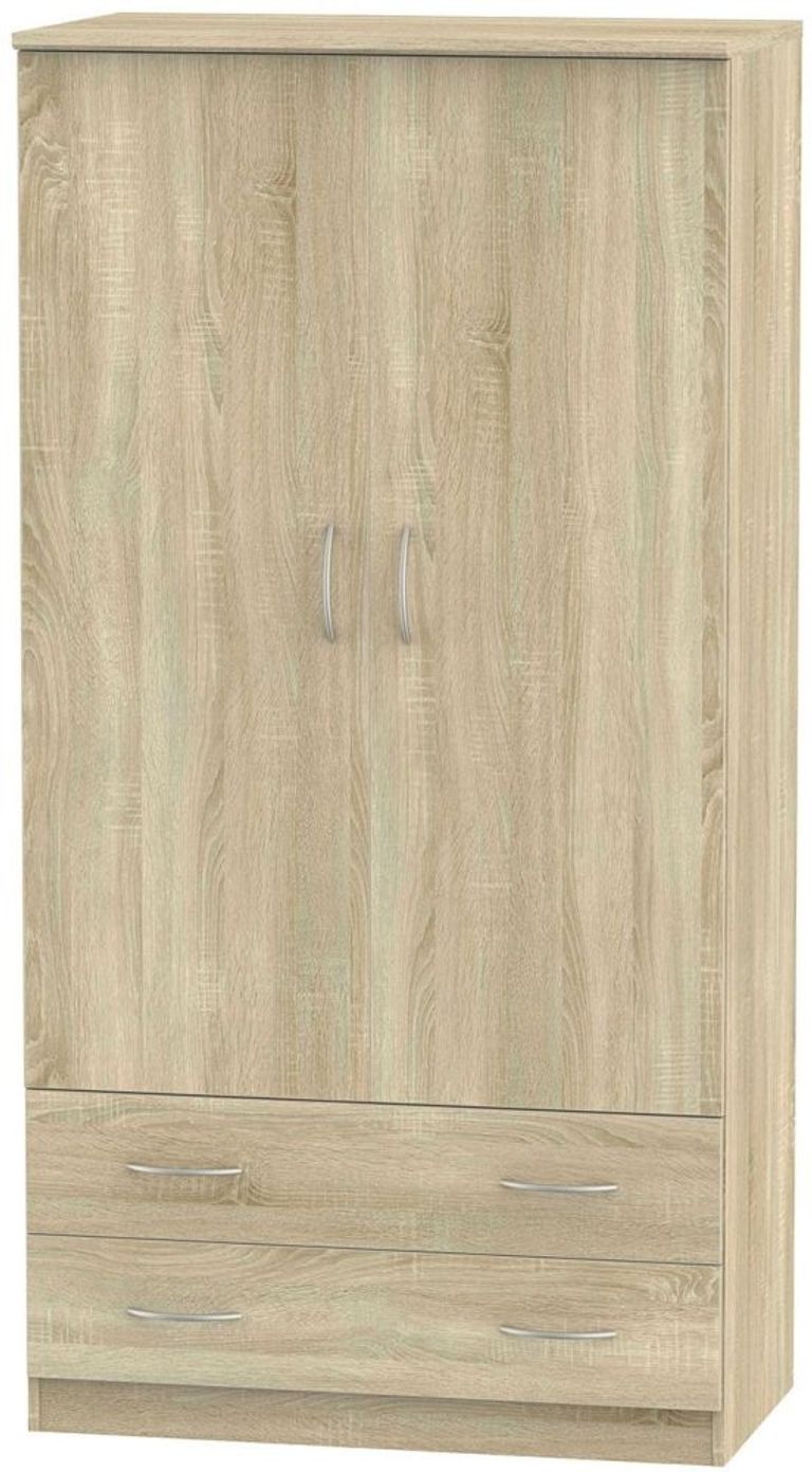 Avon Oak Effect 2 Door 2 Drawer Double Wardrobe - H 182.5cm