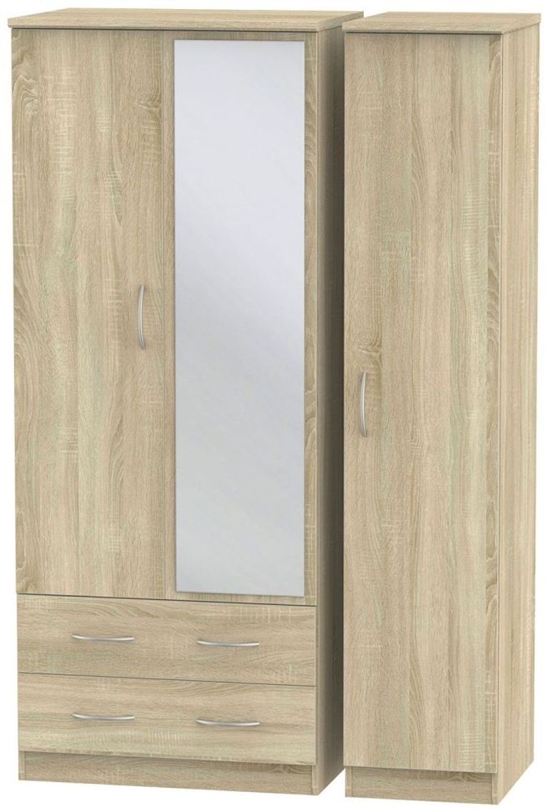 Avon Oak Effect 3 Door Combi Wardrobe - 1 Mirror and LHF 2 Drawers