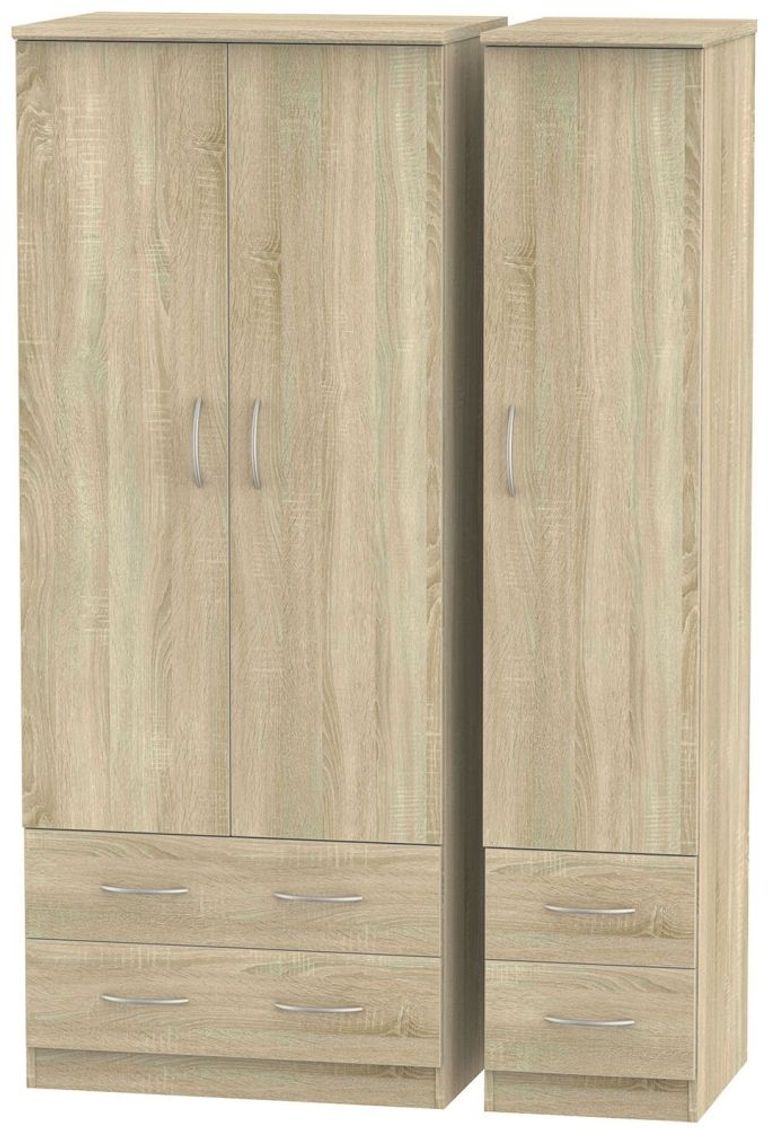 Avon Oak Effect 3 Door Triple Wardrobe - 4 Drawers