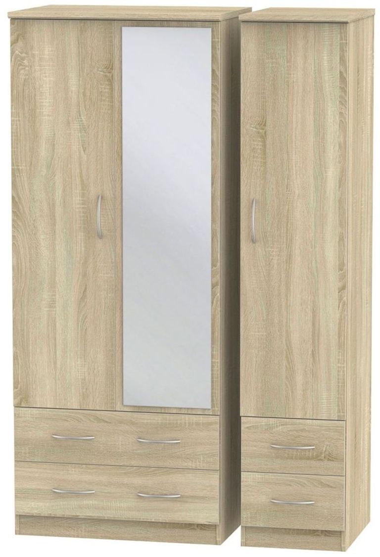 Avon Oak Effect 3 Door Wardrobe - 1 Mirrors