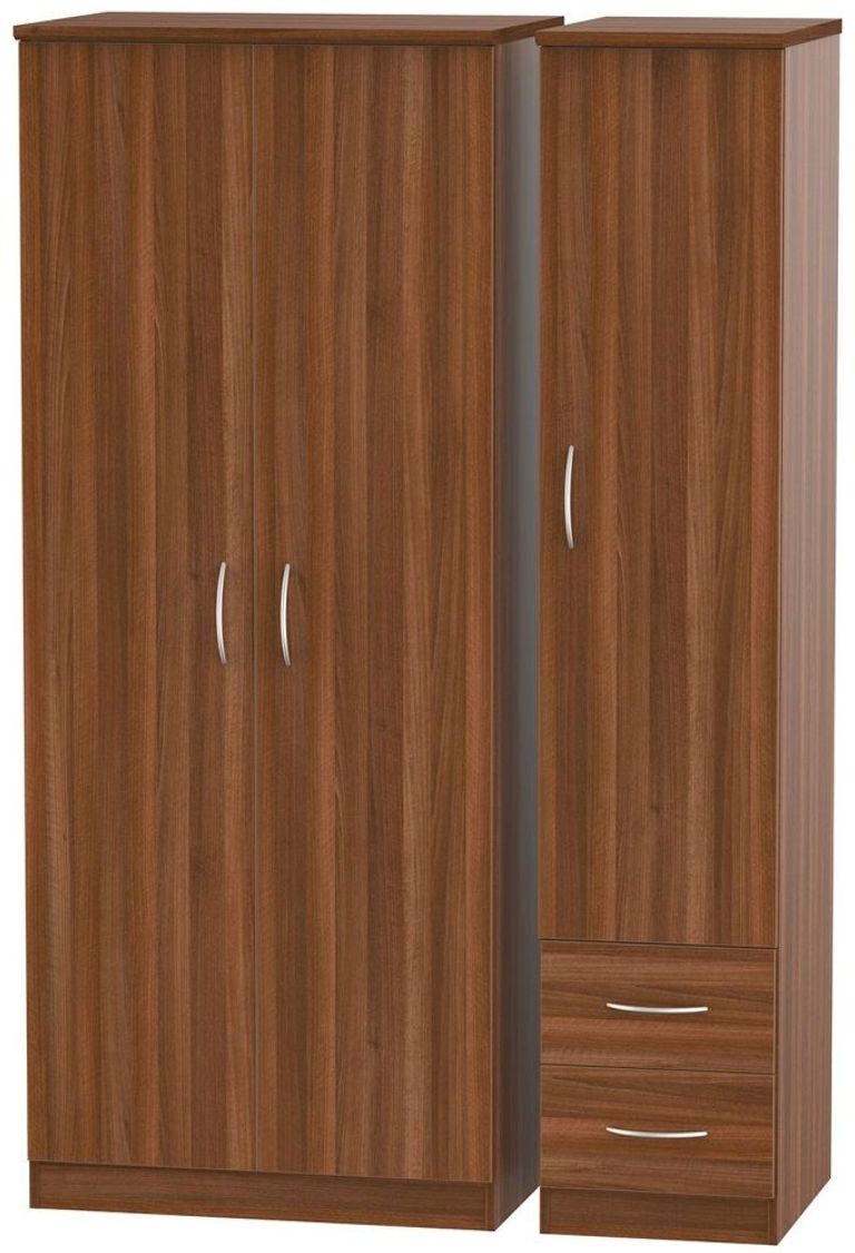Avon Walnut Effect 3 Door Triple Wardrobe - RHF 2 Drawers