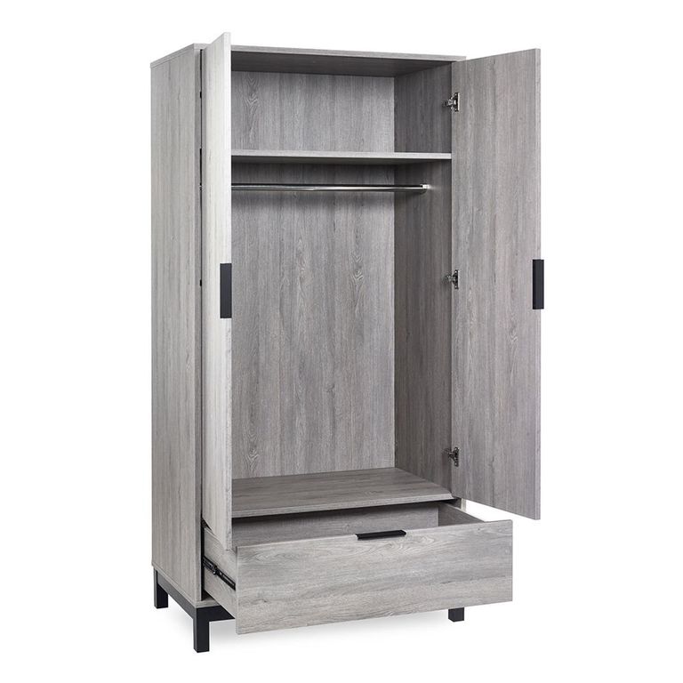 Bali Grey Oak Double Wardrobe - 2 Door - 1 Drawer