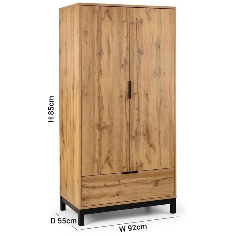 Bali Oak Double Wardrobe - 2 Door - 1 Drawer