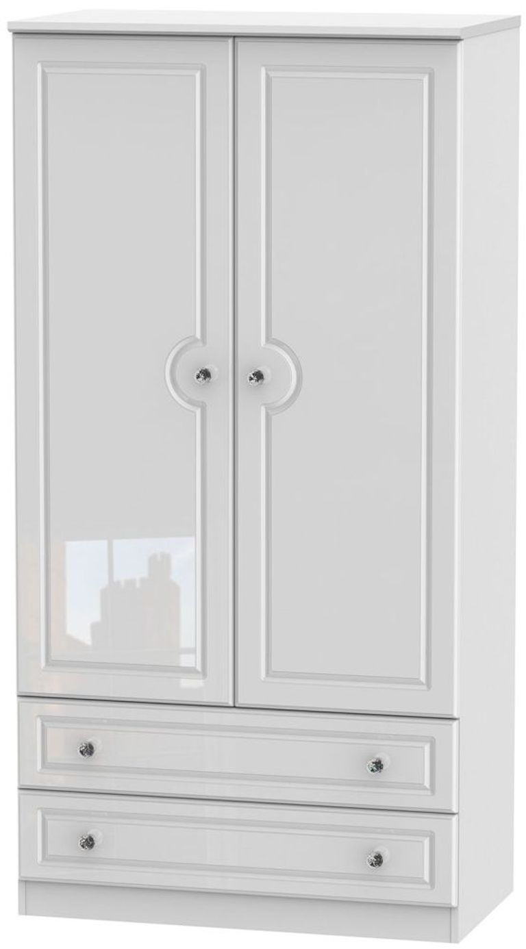 Balmoral White Gloss 2 Door 2 Drawer Double Wardrobe - 182.4cm