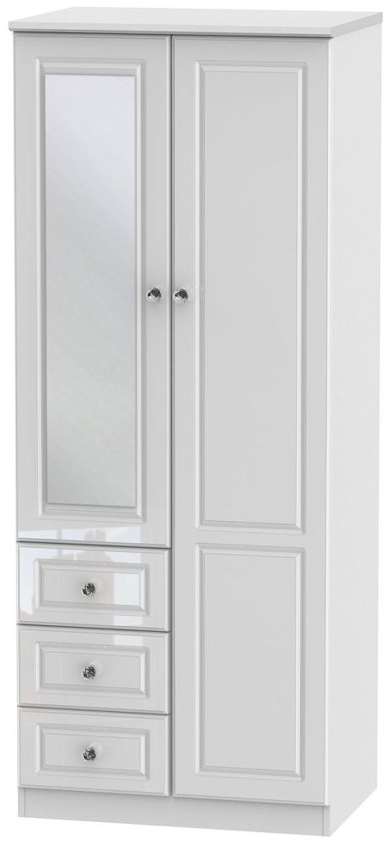 Balmoral White Gloss 2 Door Combi Wardrobe - 1 Mirror and RHF 3 Drawers